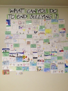 This is a photo of a project the third grade students completed regarding ways they can stand up to bullying and help others.